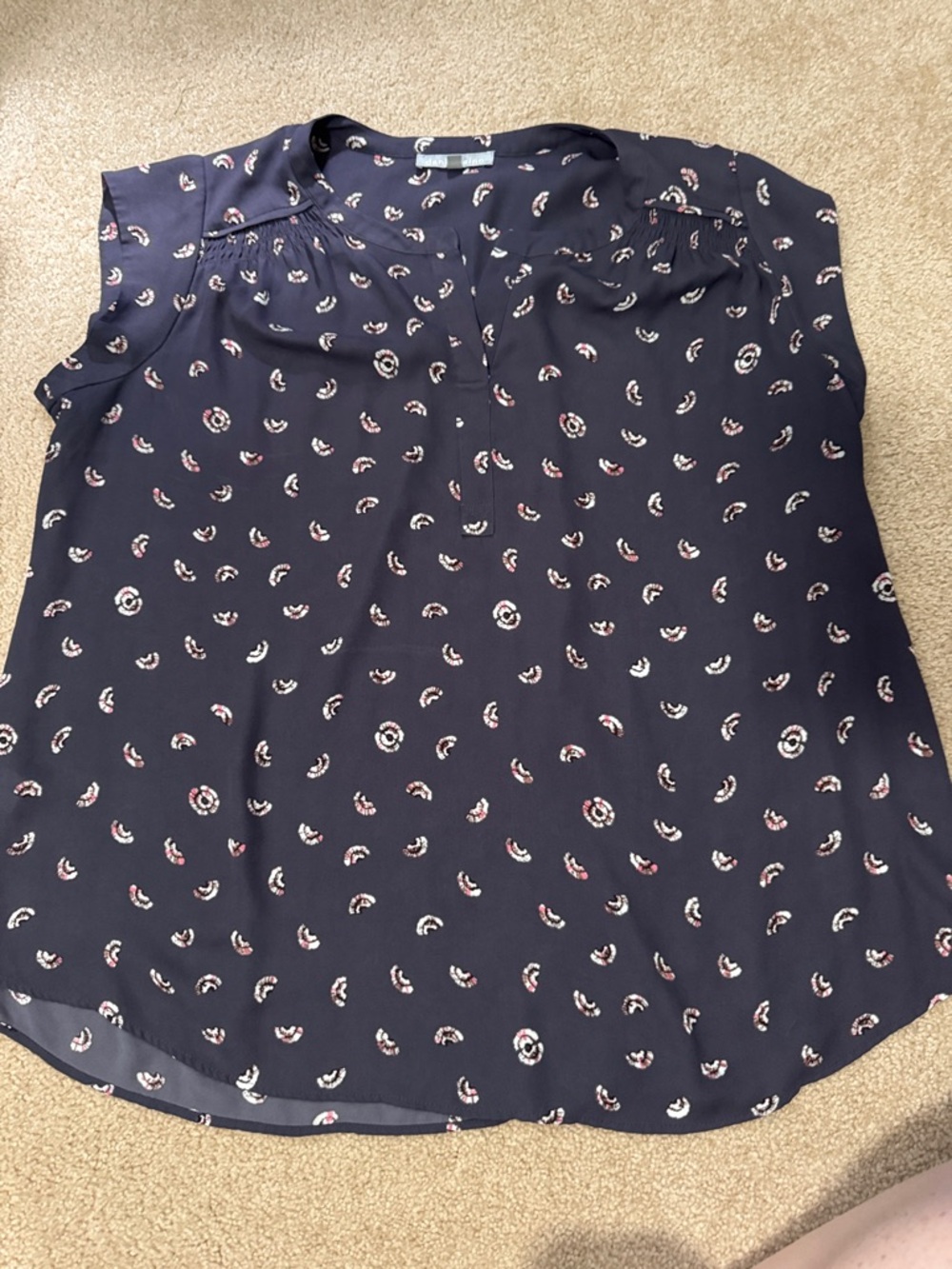 Daniel Rainn Navy Floral-Print Cap Sleeve Blouse
